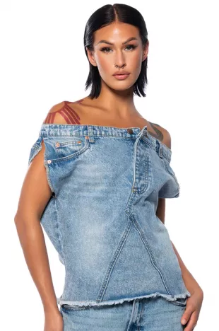The Way I Want Off The Shoulder Denim Top