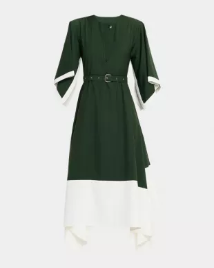 Jade Belted Colorblock Handkerchief Midi Skirt