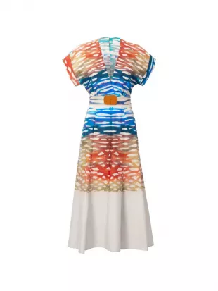 Sakura Coral Symphony Belted Midi Dress