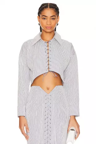Crop Shirt in Striped Blue
