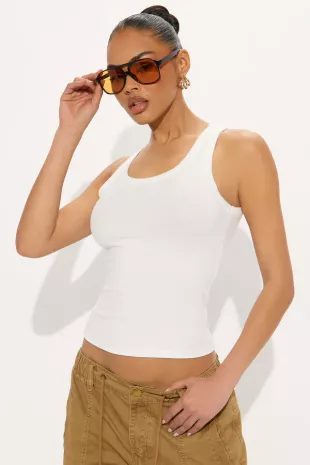 Elysia Ribbed Scoop Neck Tank Top Off White