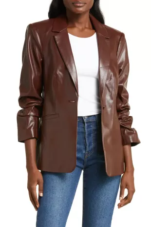 Kylie Faux Leather Blazer in Espresso