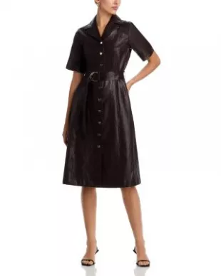 Faux Leather Short Sleeve Button Down Fit