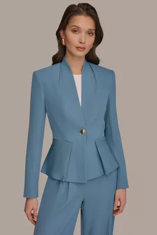 Collarless Pleated Peplum Blazer