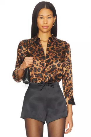 Dani Blouse in Tan Black Large Leopard