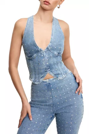 Dolly Crystal Denim Vest