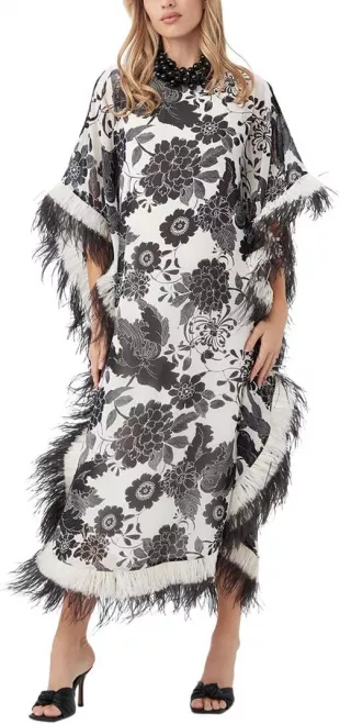 Women's Feather Trim Maxi Caftan