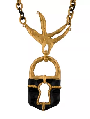 Enamel & Crystal Lock Pendant Necklace