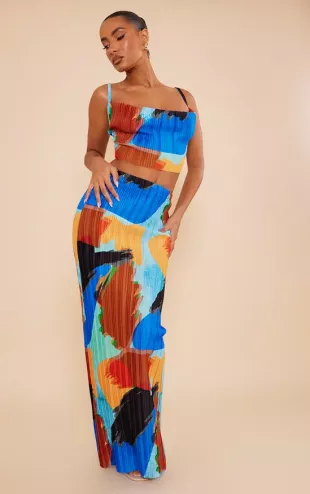 Blue Print Plisse Tiop & Skirt