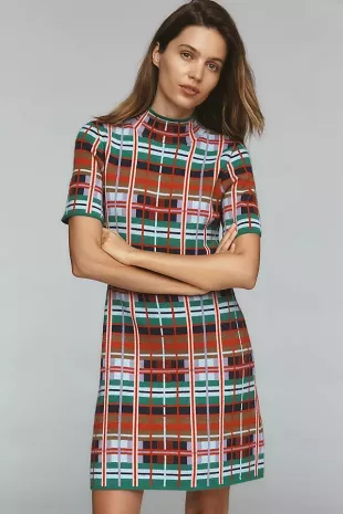 Nina Short-Sleeve Mock-Neck Mod Sweater Mini Dress