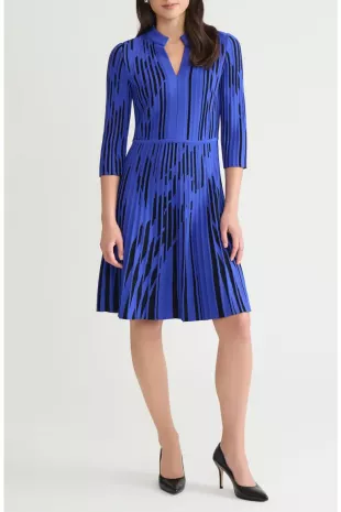 Dual Tone Rib Knit Fit & Flare Dress