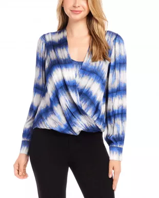 Karen Kane Tie Dye Drape Front Satin Top