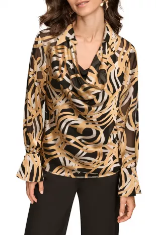Burnout Print Cowl Neck Top