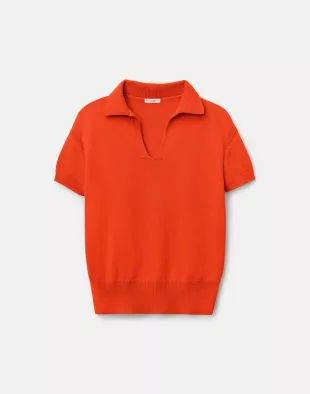Cotton-Silk Short Sleeve Polo Sweater