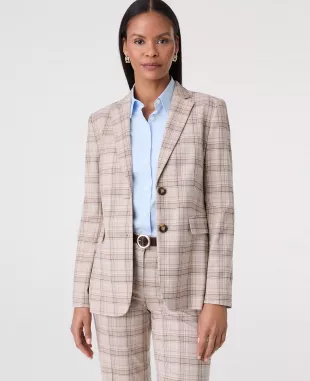 The Greenwich Blazer in Plaid in Cashew Beige