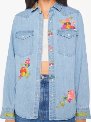 Every Year After Percy Fraser Mushroom Embroidered Denim Shirt