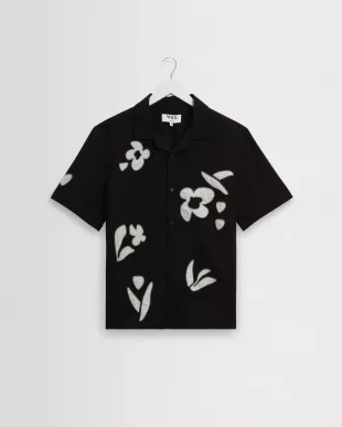 Didcot Black And Beige Abstract Applique Short Sleeve Shirt