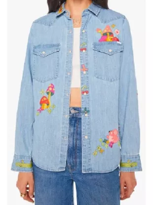 Percy Fraser Every Year After Mushroom Embroidered Denim Shirt