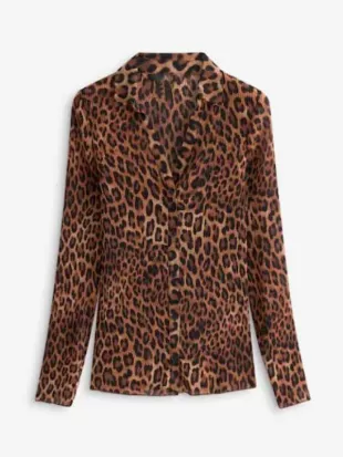 The Fortune Danielle Walters Leopard Pleated Sleeves Shirt
