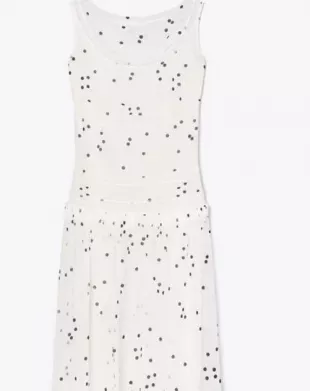 Pleated Silk Lace Dress in Black Dots