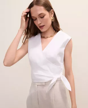 V-Neck Tie Waist Wrap Top