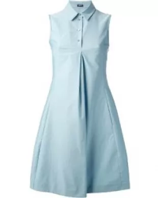 Navy Pleated Shirt Dress