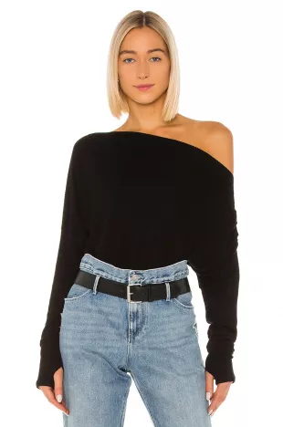 Black Draped Thumbhole Sweater