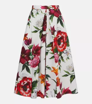 Floral cotton poplin midi skirt