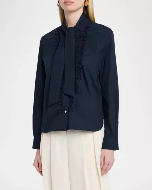 Connor Tie-Neck Long-Sleeve Tuxedo Shirt