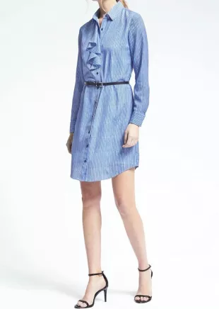 Stripe Ruffle-Front Shirtdress
