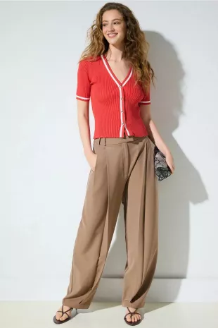Red V-Neck Short Sleeve Cardigan