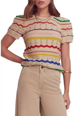 Monica Stripe Pointelle Stitch Top