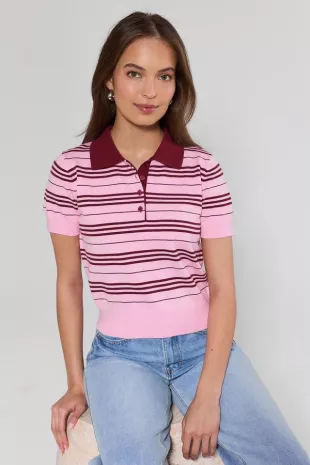 Preston Pink Striped Polo Top
