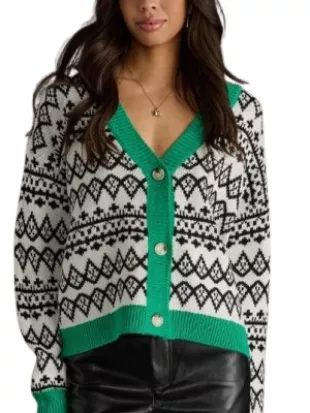 The Chi S08 Black & Green Patterned Cardigan