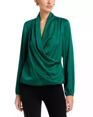 Long Sleeved Wrap Bodice Blouse