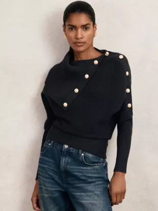 Lexi Rib-Knit Button Shawl Jumper