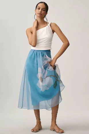 Floral Organza Midi Skirt