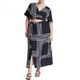 Wrapover Printed Skirt in Stripe Remix