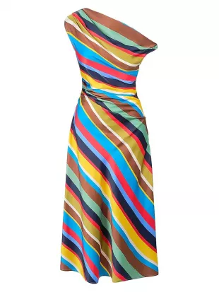 Phare Draped Striped Stretch-Silk Maxi Dress