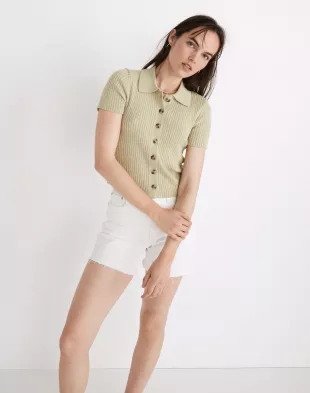 Barbrook Button-Front Sweater Polo in faded seagrass