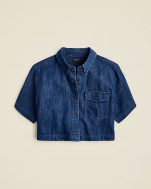Cropped Patch-pocket Shirt in denim twill
