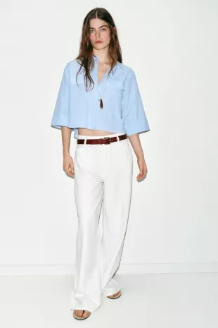 Short Shirt with Striped Flap