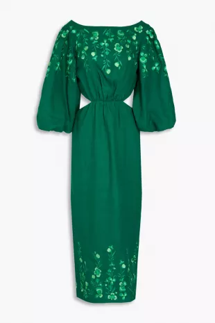 Neela Cutout Embroidered Linen Midi Dress