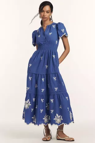 The Somerset Embroidered Maxi Dress in Blue