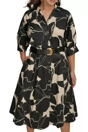 Printed Belted Midi Shirtdress