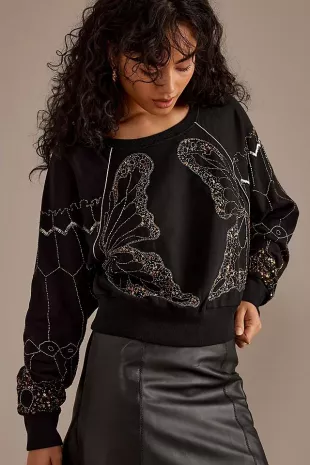 Sequin Butterfly Cotton Sweatshirt