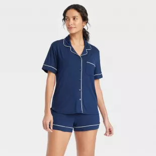 Target Cloud Knit Modal Short Sleeve Notch Collar Top