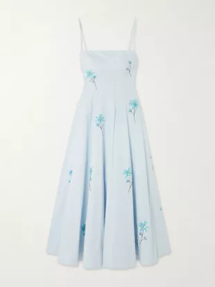 Wylie embellished Embroidered Cotton-blend Poplin Midi Dress