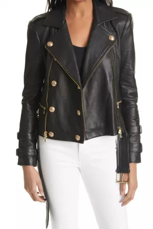 Billie Belted Leather Moto Jacket