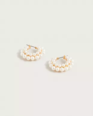 Layered Mini-pearl Hoop Earrings